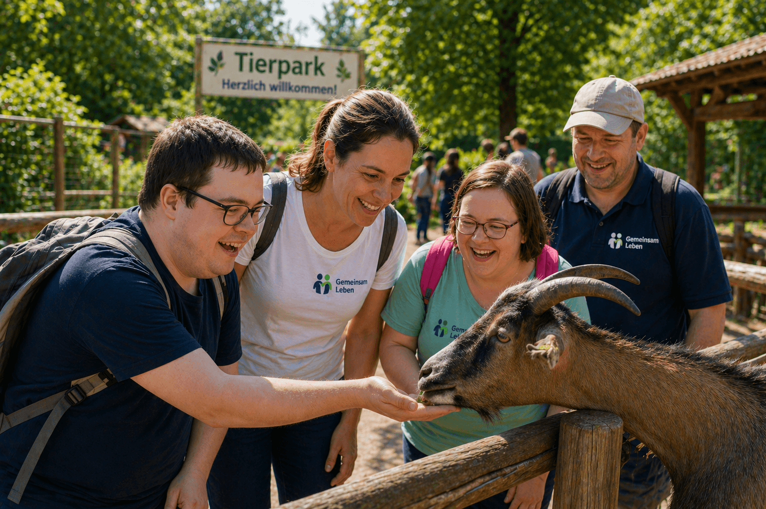 Gruppe vor Tiergehege im Tierpark